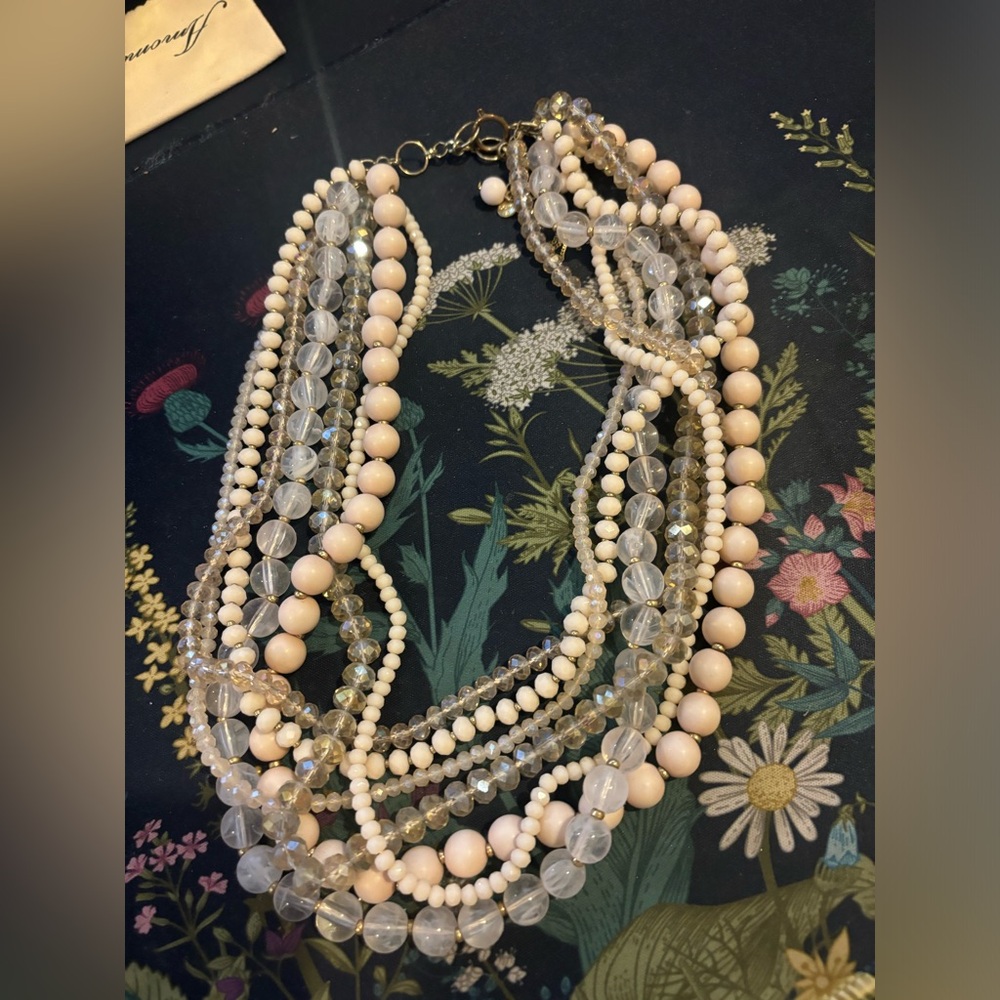 Gorgeous pale pink multi strand beaded necklace
